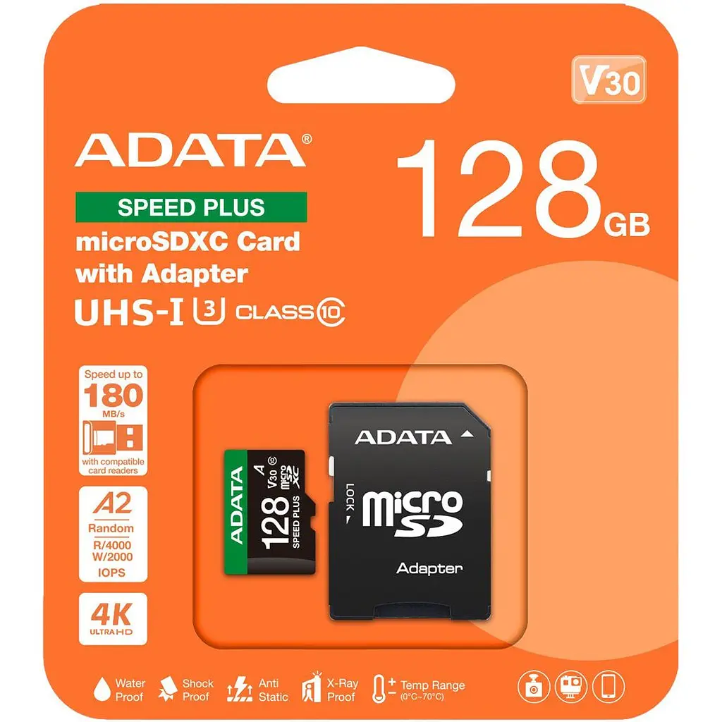 Карта пам'яті ADATA microSDXC Speed Plus 128Gb Class 10 UHS-1 A2 V30 + SD адаптер (UD128GUI3V30A2SP-RA1) [162138] - фото 3