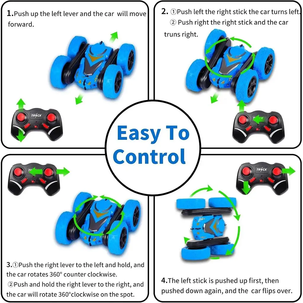 Автомобілі з дистанційним керуванням RC Stunt Car Toys для хлопчиків і дівчаток, 2.4 ГГц, двосторонні 360° Flips 4WD - фото 2