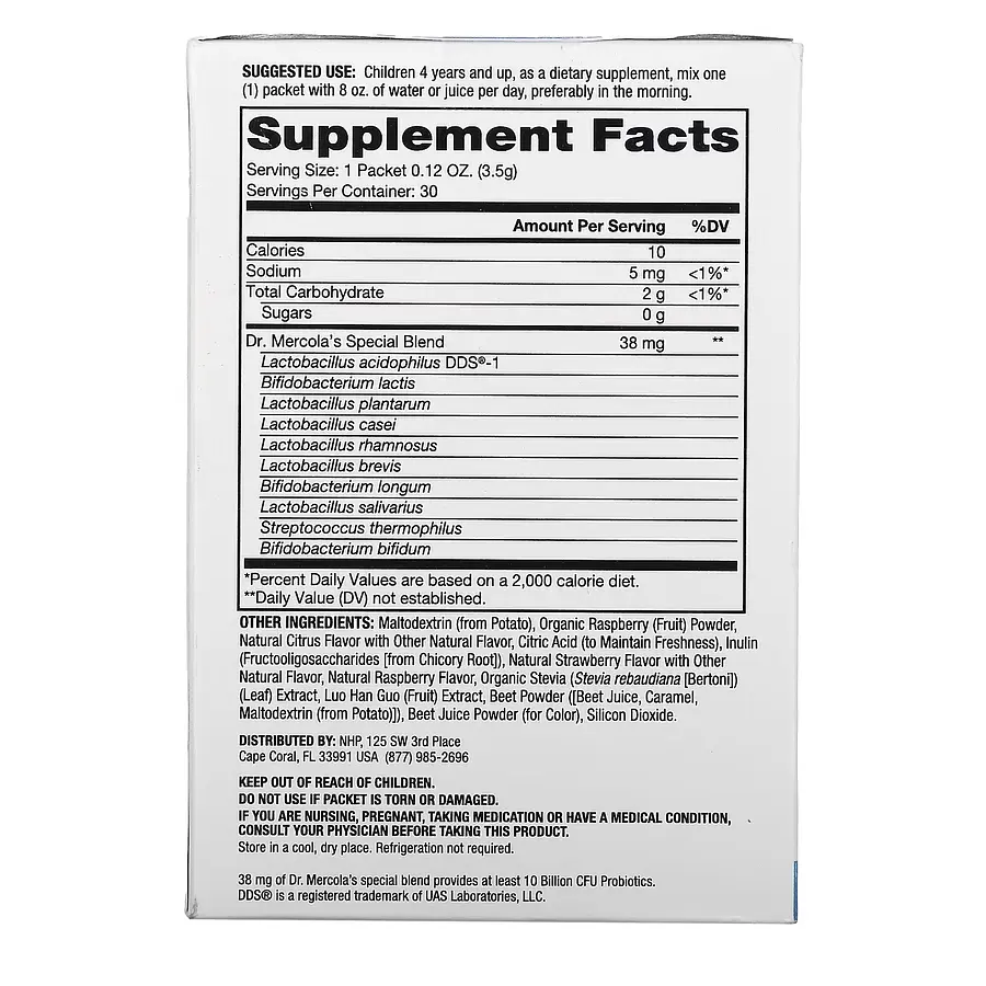 Пробиотики и пребиотики Dr. Mercola Complete Probiotics for Kids, 30 пакетиков - Малина - фото 2