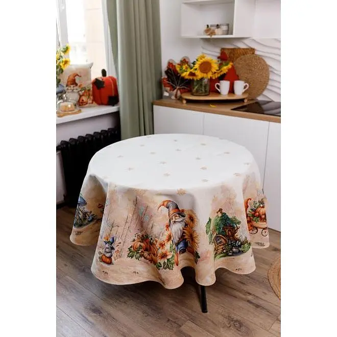 Скатерть Прованс Тыквенные гномы гобеленовая Dх180 см (36335) - фото 3