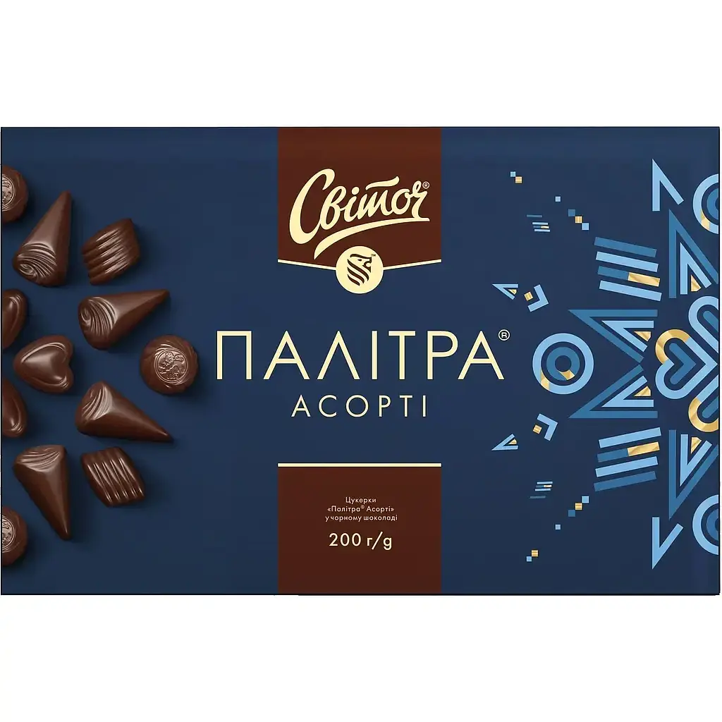 Цукерки Світоч Палітра Асорті в чорному шоколаді 200 г
