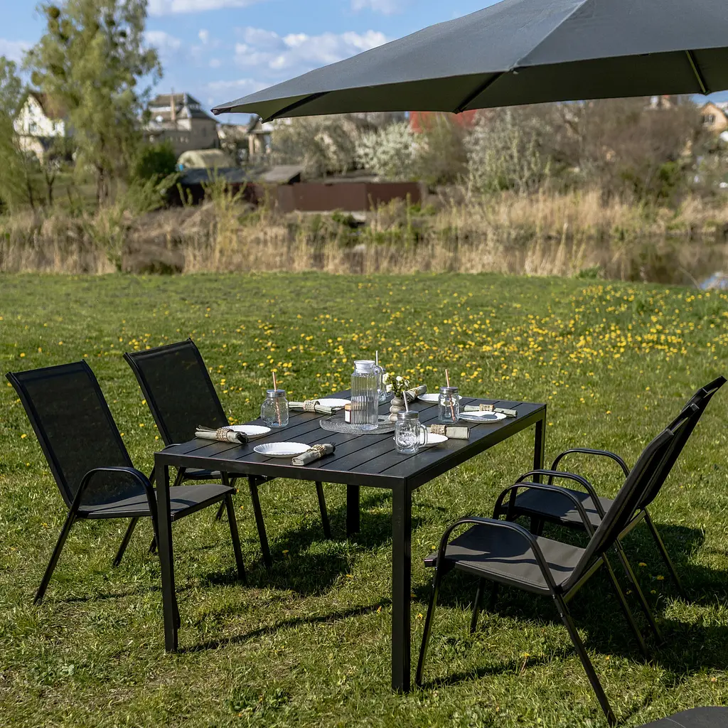 Комплект садових меблів 4Points Orvieto-4 прямокутний стіл 150х90х70см стільниця штучне дерево Polywood та 4 стільці - фото 3