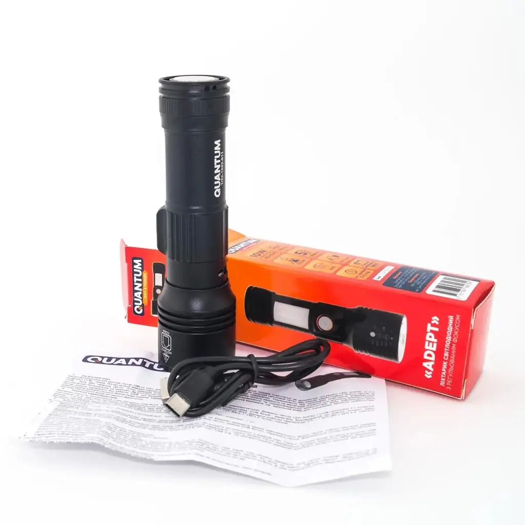Ліхтар Quantum Adept 10W LED zoom +COB з USB+ Li-ion18650/2600mAh (QM-FL1031-18650/2600) - фото 9