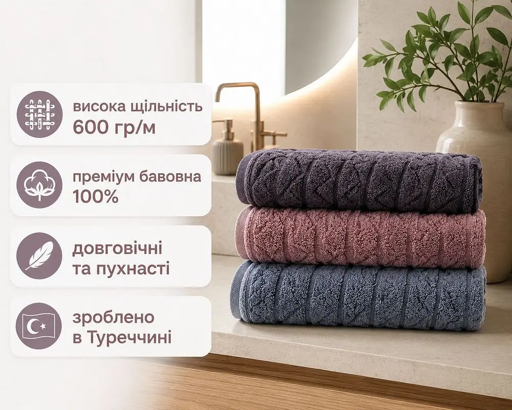 Набір турецьких махрових рушників Cestepe MicroCotton Premium 3 штуки 50x90 Ucgen 2 щільність 600 г/м2 - фото 2