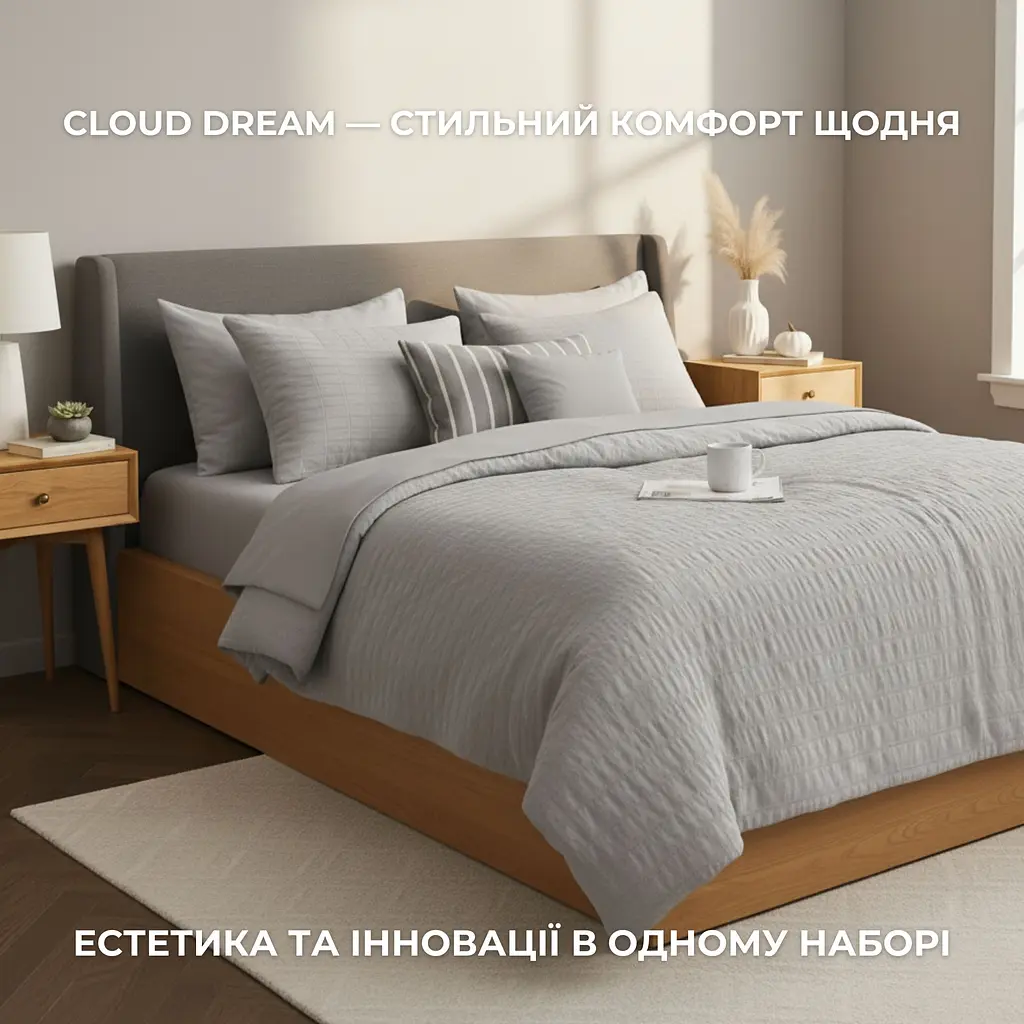Комплект постельного белья Ideia Cloud Dream евро (8-36029_серый/беж) - фото 7