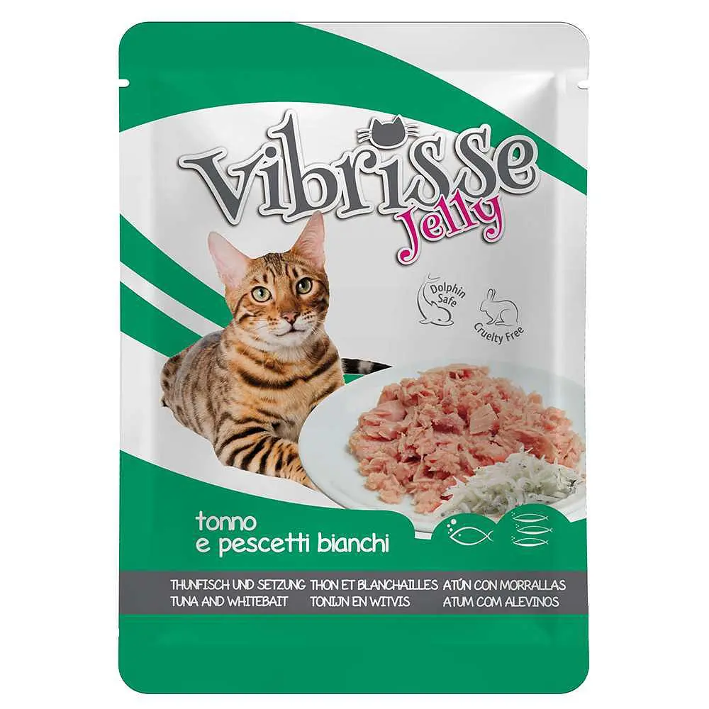 Вологий корм для котів Vibrisse Jelly тунець та корюшка в желе, пауч 70 г