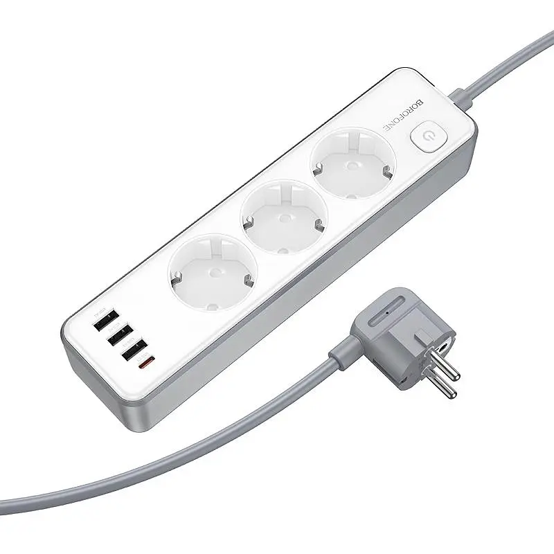 Подовжувач Borofone BAC9 Power PD20W (3USB-A/1C/3xSocket) (2m) White - фото 4