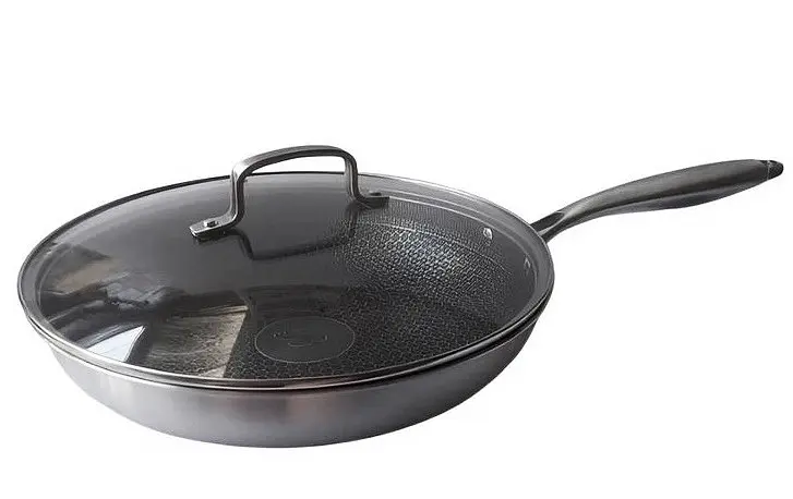 Профессиональная индукционная сковорода из нержавеющей стали Bohmann Premium BH-4000-22 диаметр 22 см с лазерной гравировкой соты - фото 6
