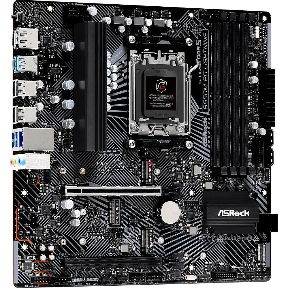 Материнская плата ASRock AM5 B650M PG Lightning, B650, 4xDDR5, Int.Video (CPU), 4xSATA3, 3xM.2, 1xPCI-E 4.0x16, 1xPCI-E 3.0x16, 1xM2. 9xUSB3.2/8xUSB2.0, HDMI/DP, MicroATX - фото 5