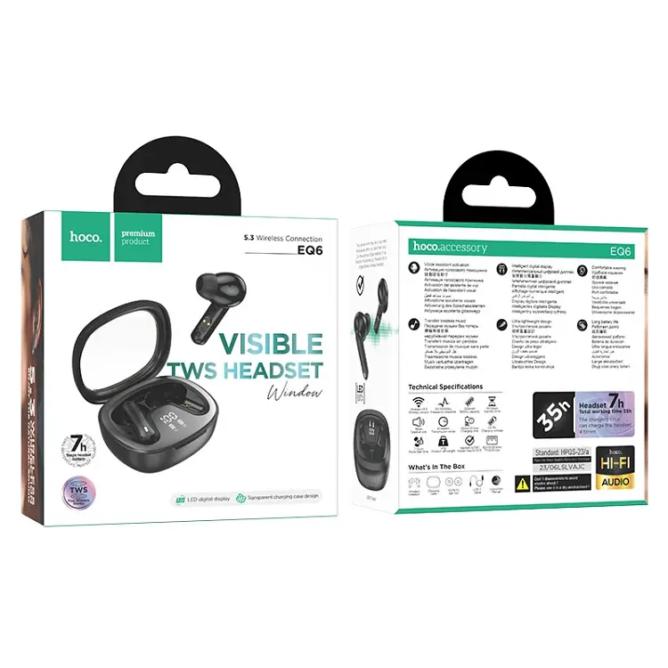 Навушники Hoco EQ6 Shadow TWS | BT5.3, 40/320mAh, 7h | black - фото 3