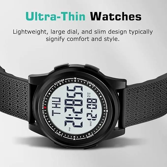 Aswan watch Цифровий годинник для чоловіків з будильником, світлом, датою, секундоміром, подвійним часом - фото 3