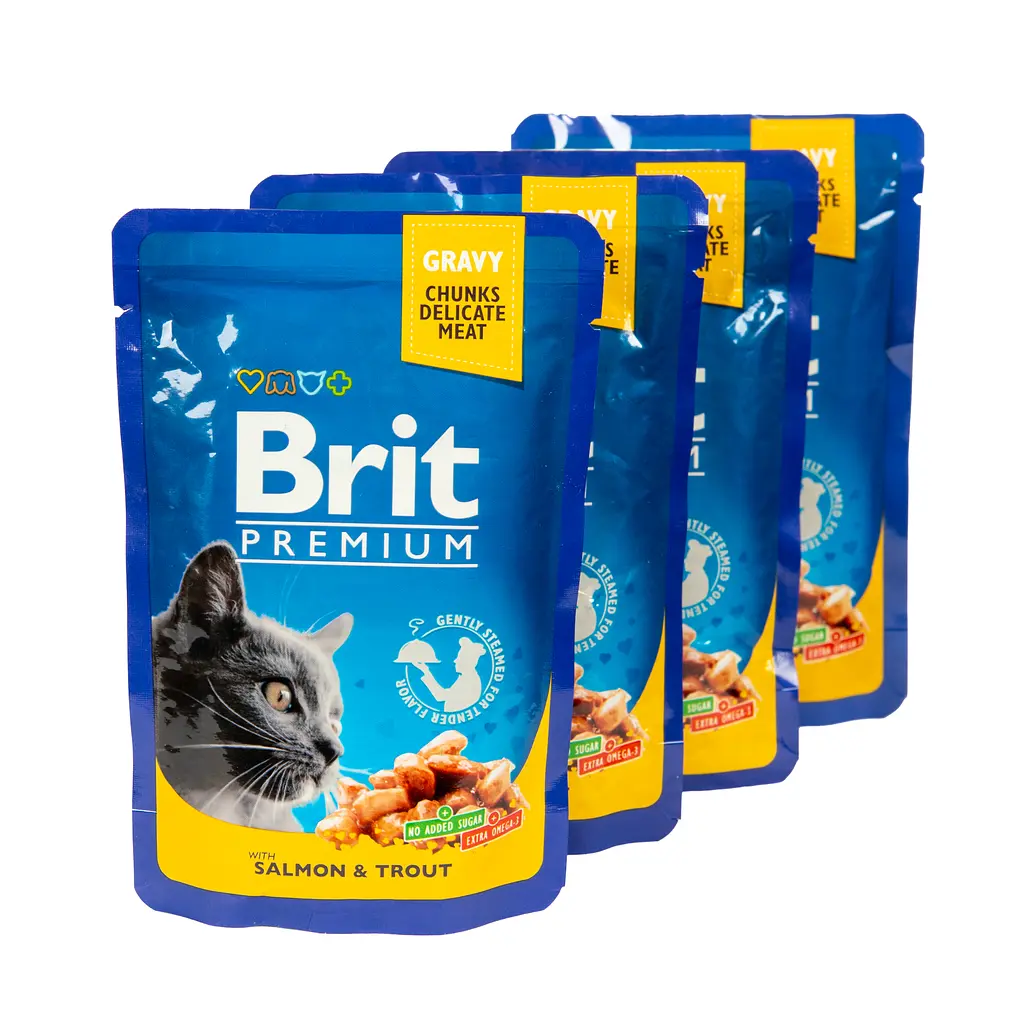 Набор влажного корма Brit Premium Cat с лососем и форелью 3+1 х 100 г - фото 3