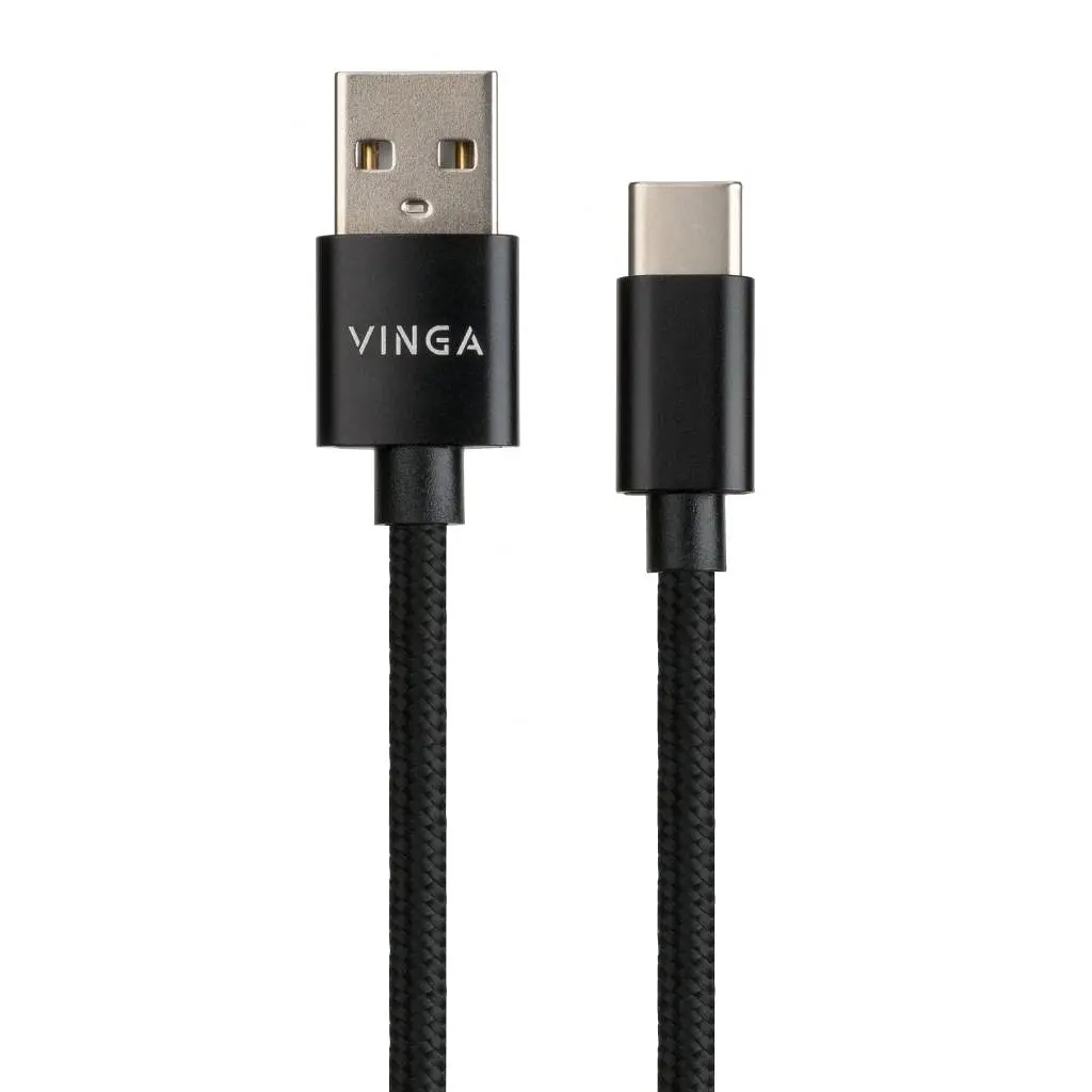 Дата кабель USB 2.0 AM to Type-C 1m nylon black Vinga (VCPDCTCNB1BK) - фото 2