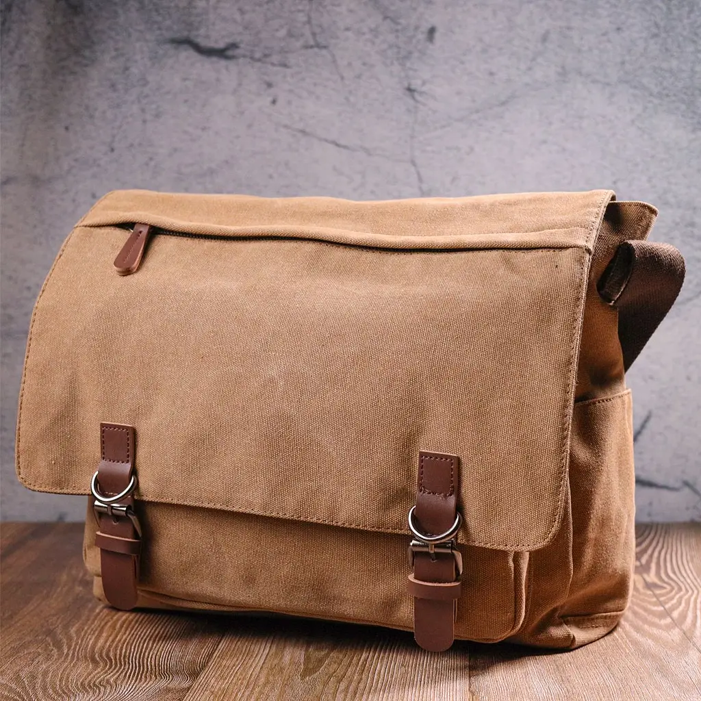 Велика сумка для ноутбука з клапаном із текстилю 21242 Vintage коричнева - фото 8