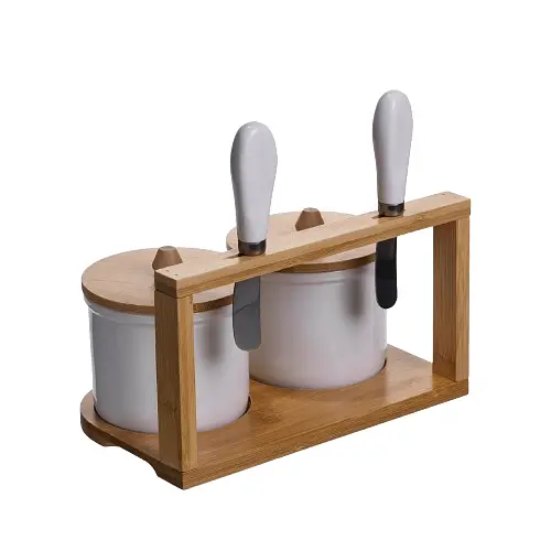 Набор масленок для сливочного масла 2 (шт) с ножами на бамбуковой подставке Yiwu SCT-641 - фото 3