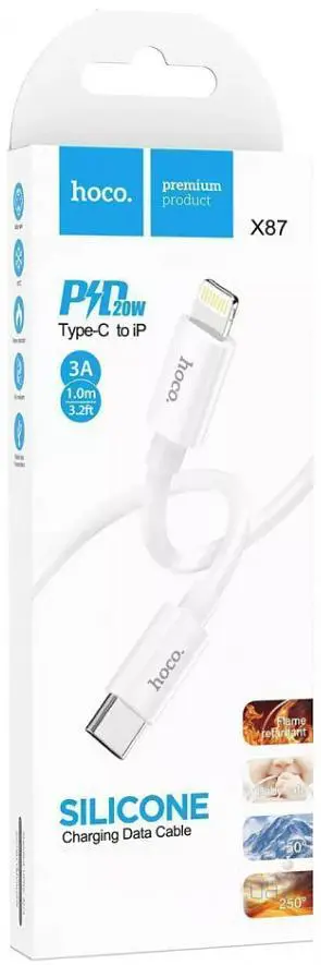 Кабель Hoco X87 Magic silicone PD charging data cable for Lightning Білий - фото 2