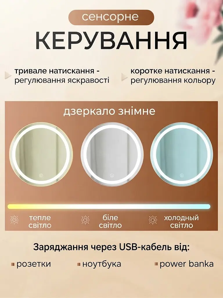 Акумуляторний органайзер - косметичка з екошкіри з LED-дзеркалом 29×28×11 см - фото 4