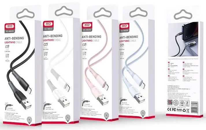 USB Кабель XO NB225 Lightning Silicone Two-Color 2.4A 1.0m Рожевий - фото 2