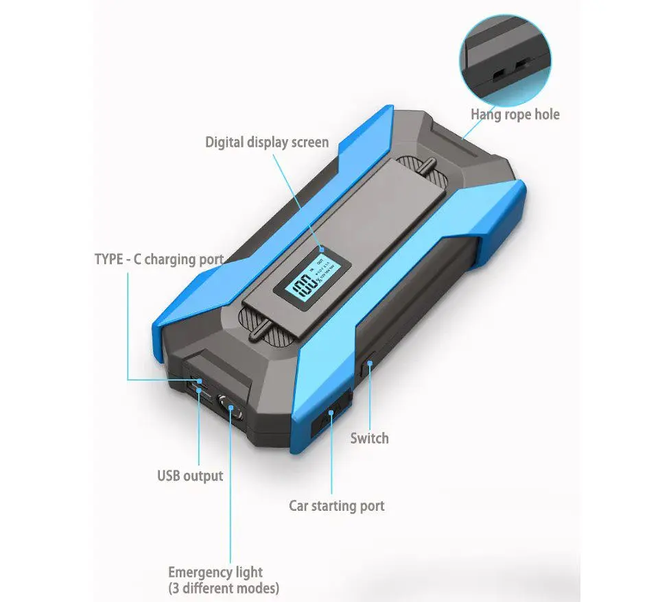 Пускозарядное устройство (бустер) Voltronic A12 12V, powerbank Jump Starter пусковой ток 1000А - фото 8