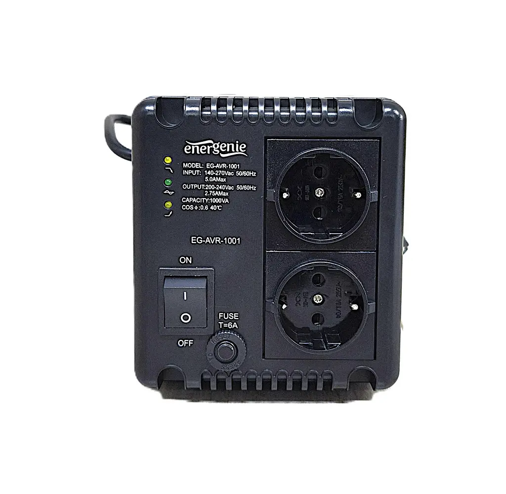 Стабілізатор напруги релейний EnerGenie EG-AVR-1001, 1000VA/600Вт, 140-270В, 2 розетки, однофазний - фото 5