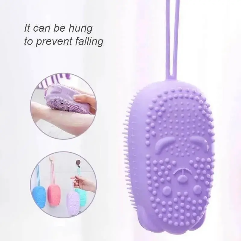 Мочалка масажна силіконова Bath Brush WN-12 двостороння з петлею фіолетовий - фото 4
