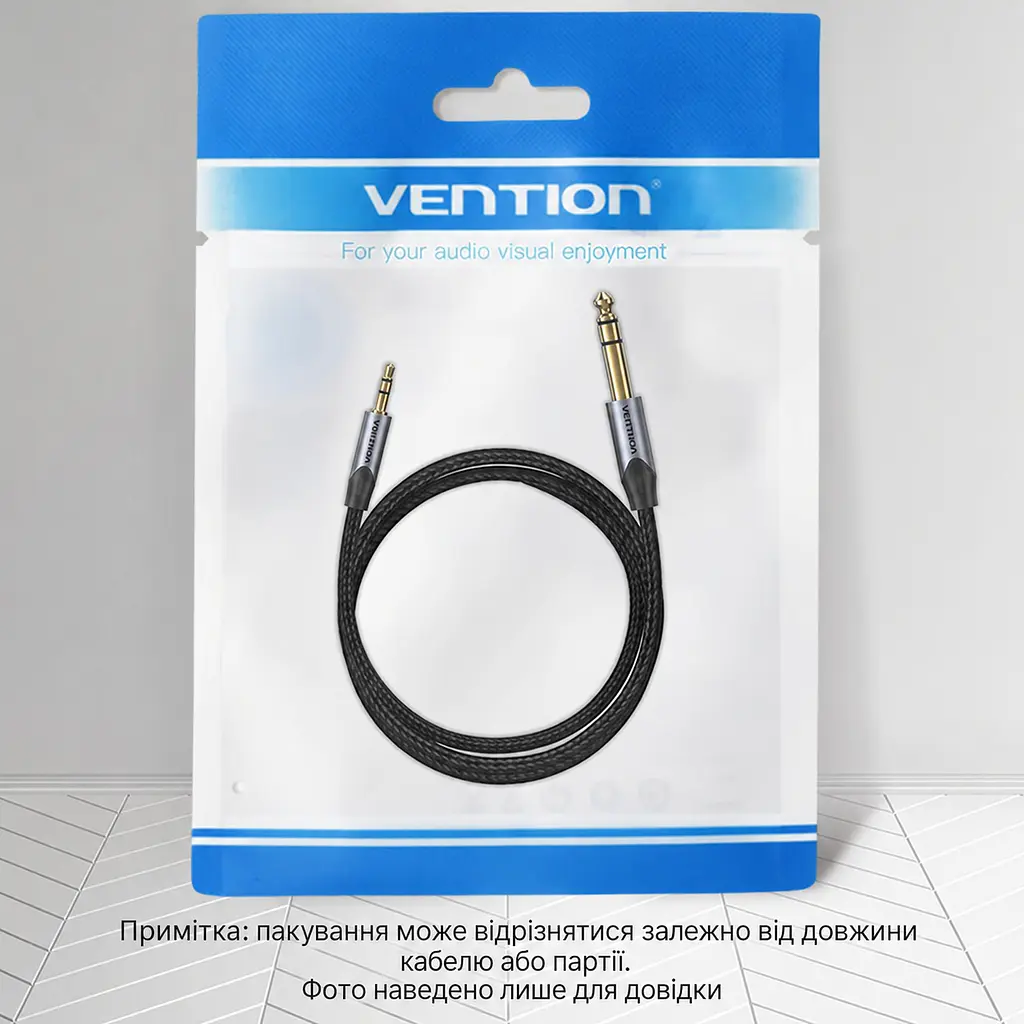 Аудіокабель Vention 5 м мініджек на джек штекер 3,5 мм TRS на штекер 6,35 мм TRS з двонапрямною передачею аудіосигналу у бавовняному обплетенні з екрануванням фольгою та металевим обплетенням з позолоченими роз'ємами сірий (BAUHJ) - фото 6