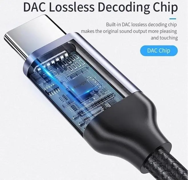 Аудіо-перехідник Type-C to AUX Mini-Jack 3.5 mm Essager 1М Кабель Аукс на Тайп-С (USB-C) Black-Grey (695523740259) - фото 5