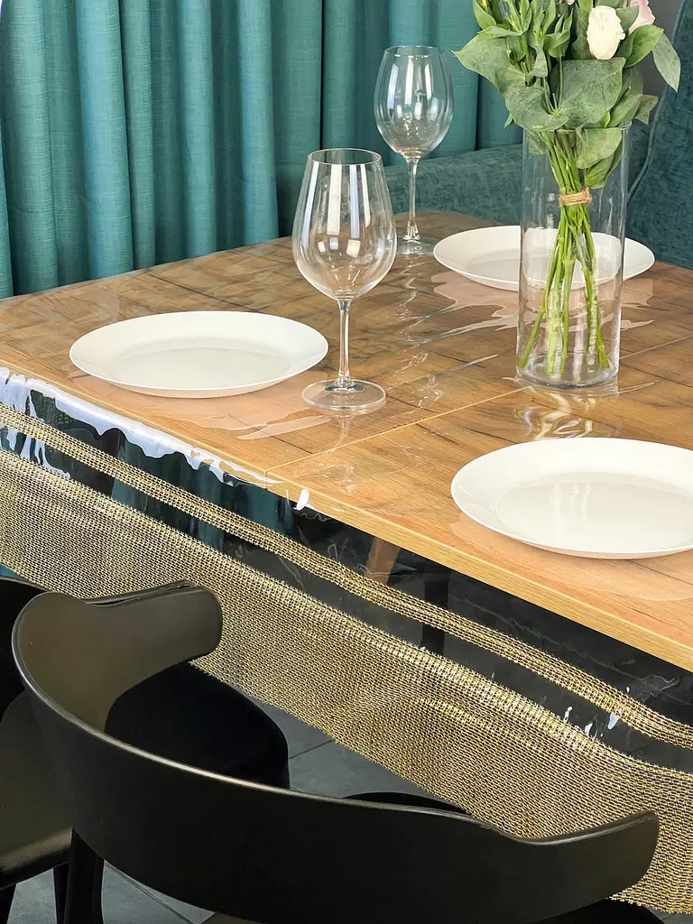 Скатерть силиконовая с золотой стразовой лентой двойной 220х110 см - фото 10