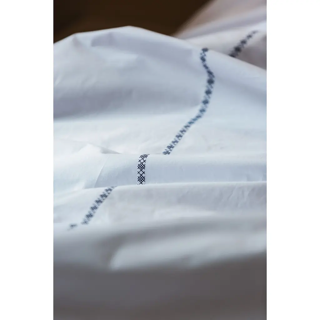 Комплект постільної білизни Ecotton Premium євро перкаль вишивка з синім кантом (25140) - фото 10