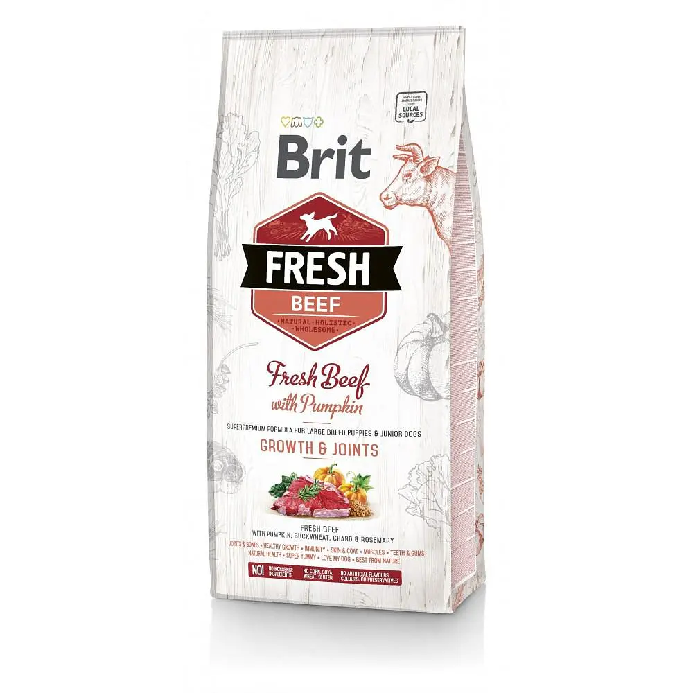 Сухий корм Brit Fresh для цуценят і молодих собак великих порід яловичина і гарбуз 12 кг (170991/530755)