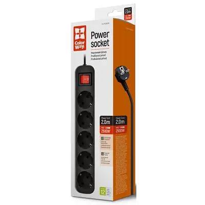 Мережевий фільтр живлення ColorWay (CW-PSEA52BK), 5 розеток/ 2M black (CW-PSEA52BK) - фото 8