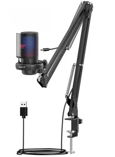Мікрофон Havit HV-GK50 PRO Black, USB, RGB на підставці