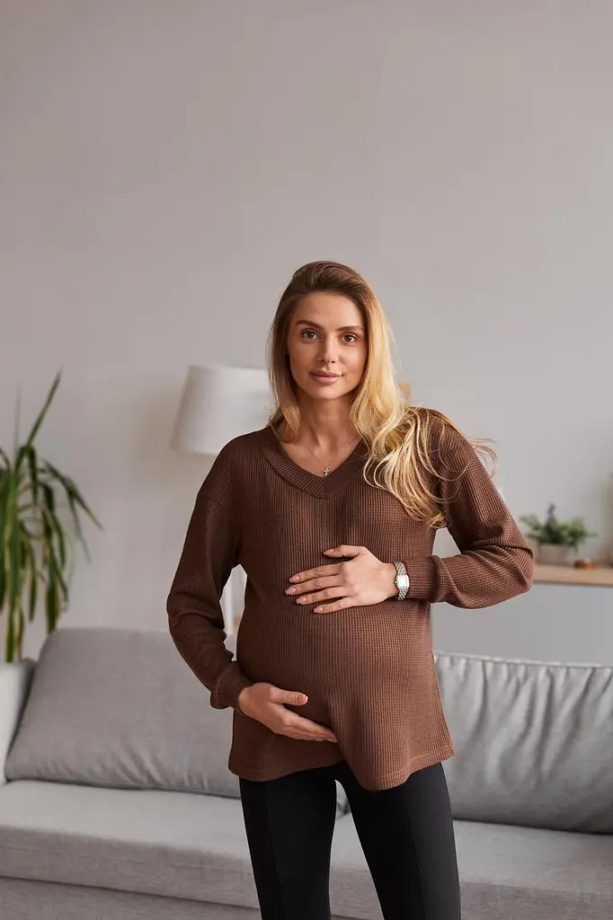 Жіночий трикотажний лонгслів для вагітних Wien розмір L-XL (46-48) Lullababe Шоколадний - фото 3