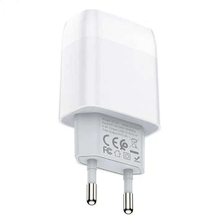 Зарядное сетевое Hoco C73A Glorious 2USB 2.4A MicroUSB Белый - фото 6
