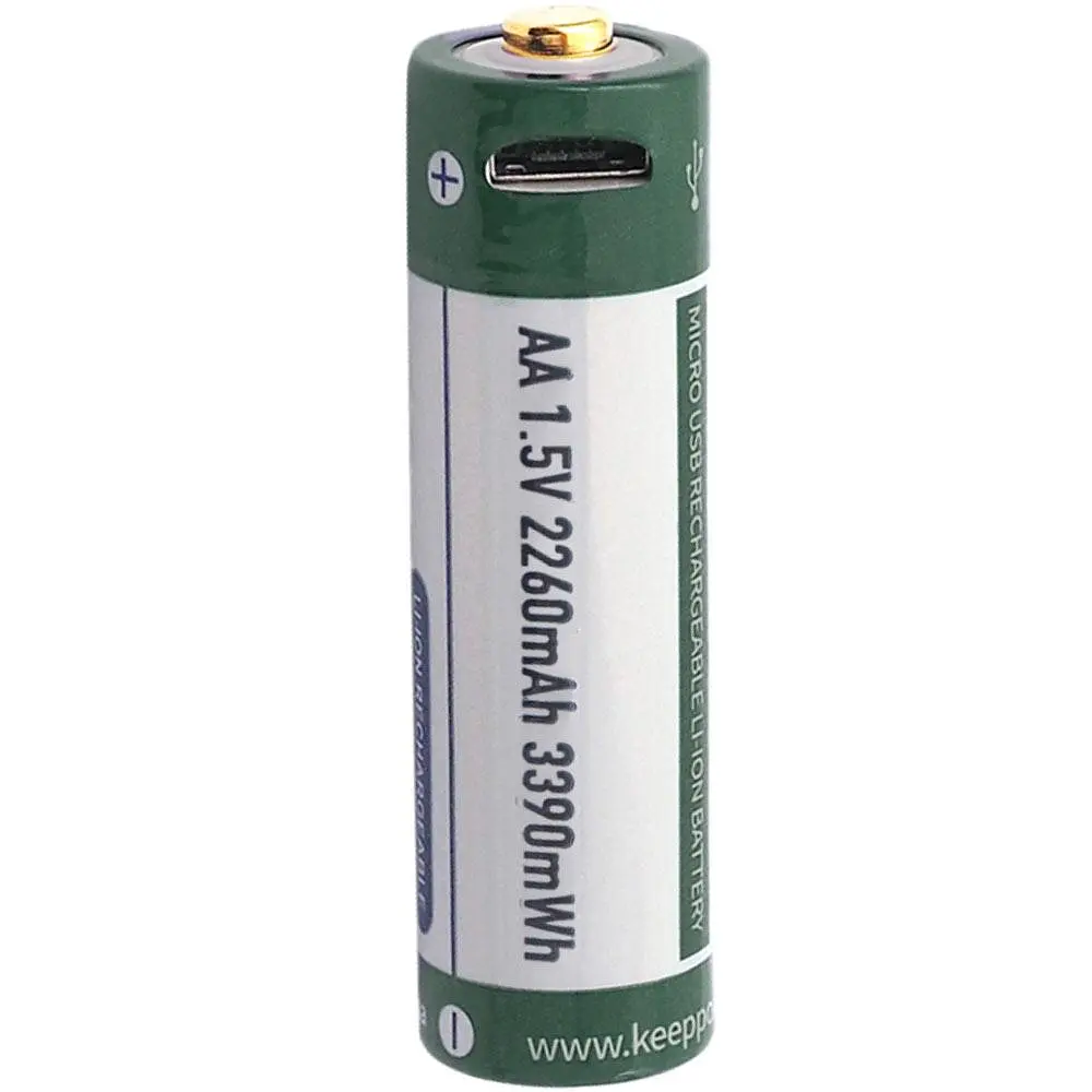Аккумулятор Keeppower AA 14500 1,5В 2260mAh с microUS (Зеленый с белым) - фото 3