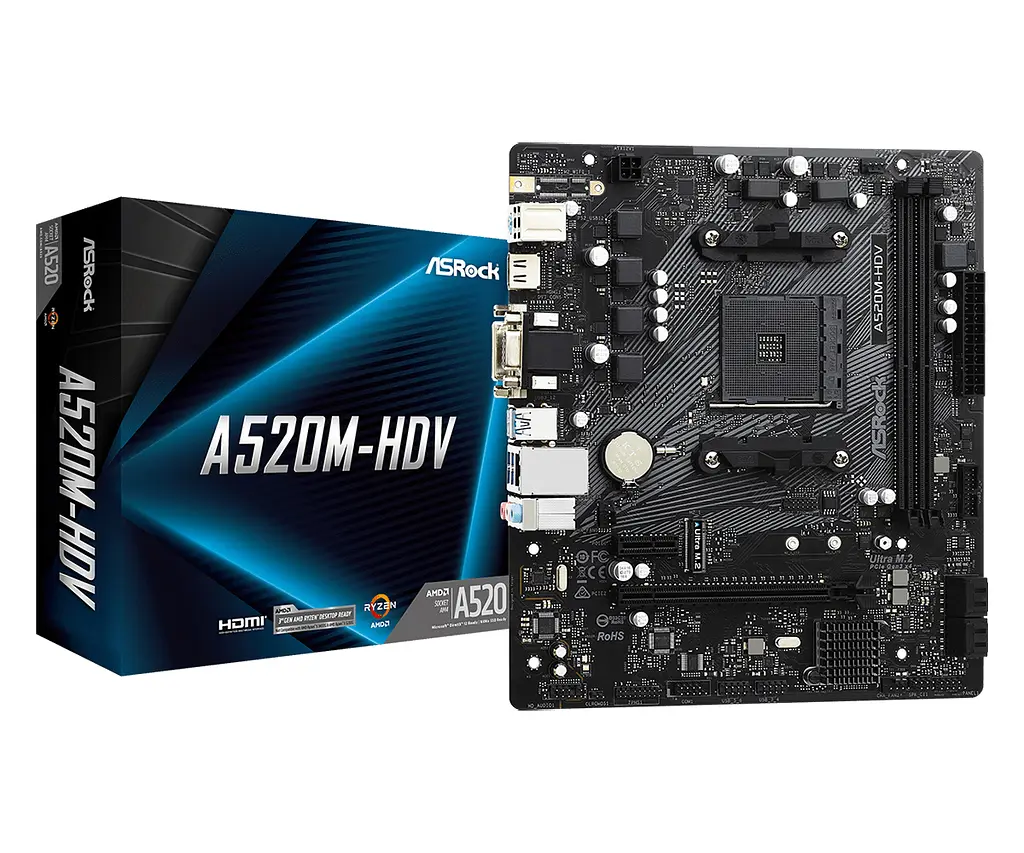 Материнська плата ASRock A520M-HDV (AM4, AMD A520, mATX)