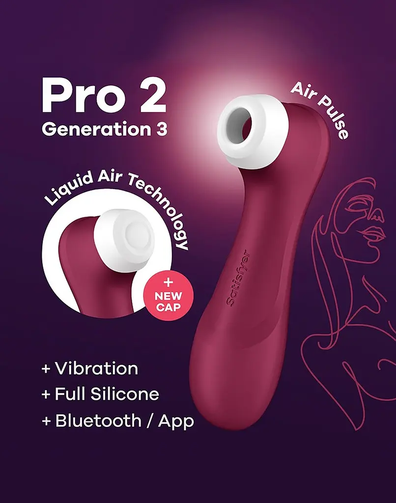 Вакуумний стимулятор клітора з вібрацією Satisfyer Pro 2 Generation 3 Connect App бордовий - фото 7