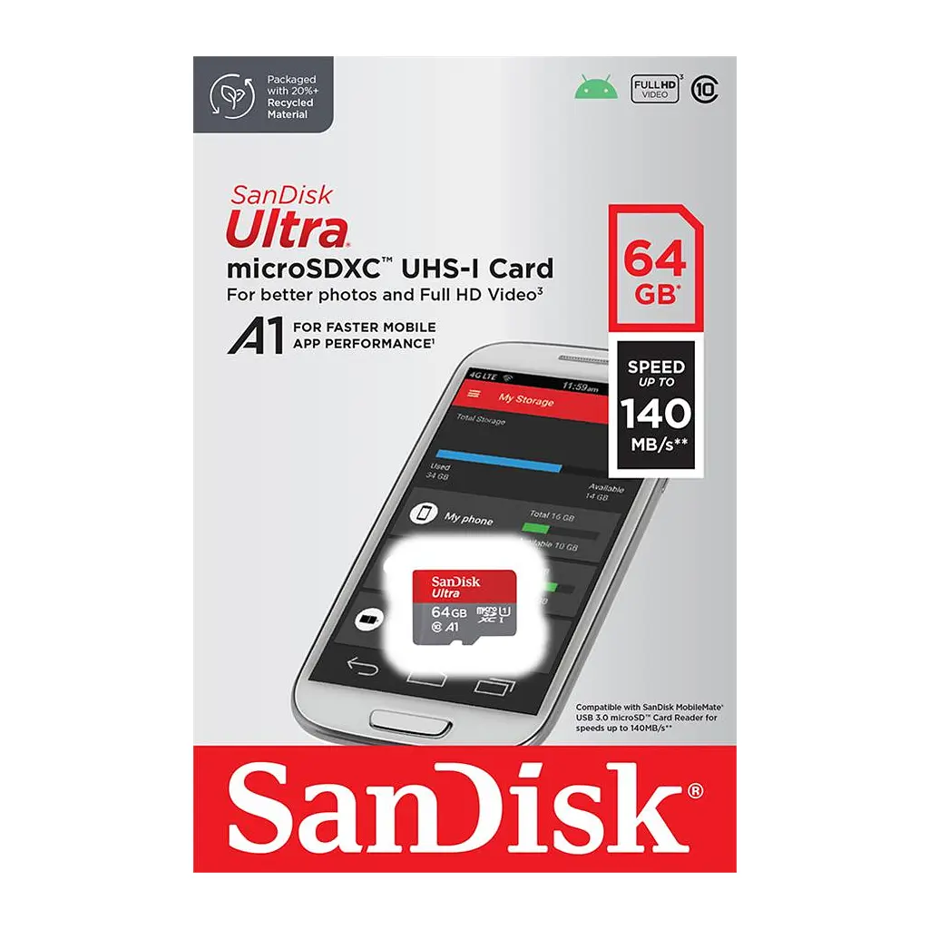 Карта пам'яті SanDisk 64GB microSDXC class 10 UHS-I A1 (SDSQUAB-064G-GN6MN) - фото 2