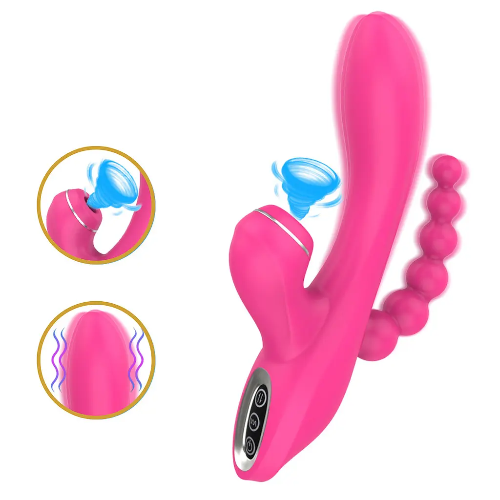 Вібратор Erospace Sweet Play Sucking Vibrator With Anal Beads A3 20.8 см рожевий - фото 2