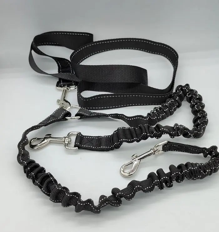 Повідець для двох собак Derby Dog Double Leash подвійний еластичний чорний - фото 3