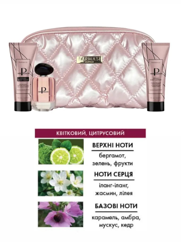 Набір парфумована вода + гель для душу + лосьйон для тіла + косметичка Her Passion Farmasi - фото 4
