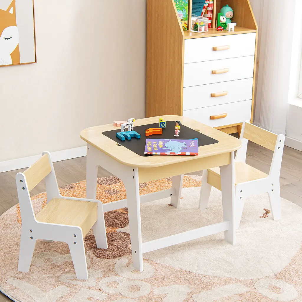 Комплект дитячих меблів Costway Kids Set 2-in-1 Desk стіл та 2 стільці з двосторонньою стільницею-дошкою - фото 2