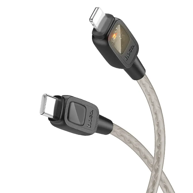 Дата кабель Hoco U124 Stone silicone power-off Type-C to Lightning (1.2m) Black - фото 2