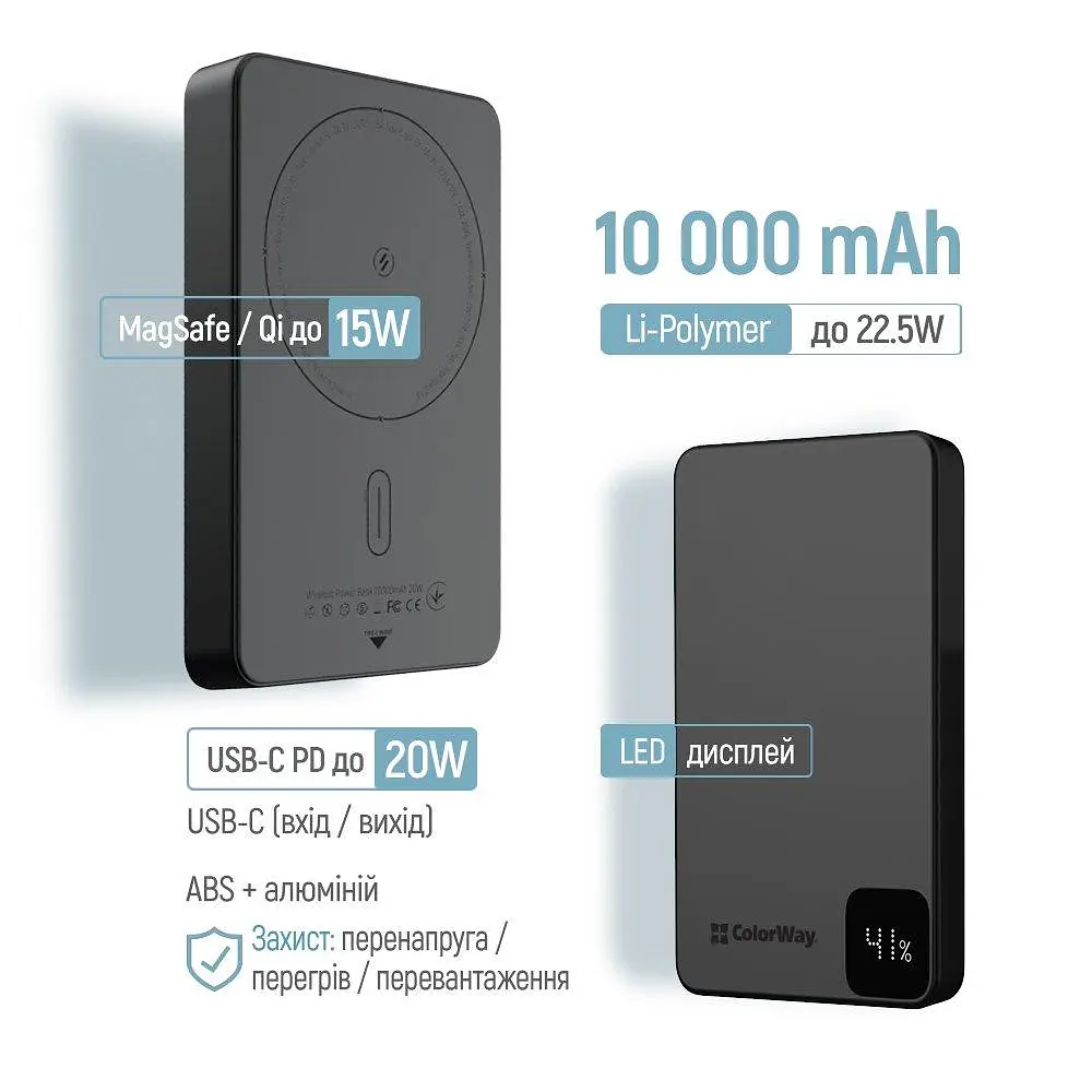 Універсальна мобільна батарея ColorWay 15W MagSafe 10000mAh Чорний (CW-PB100LPA1BK-WPDD) - фото 7