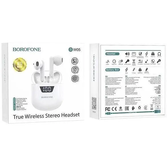 Наушники Borofone BW05 Pure tone tws беспроводные белые - фото 5