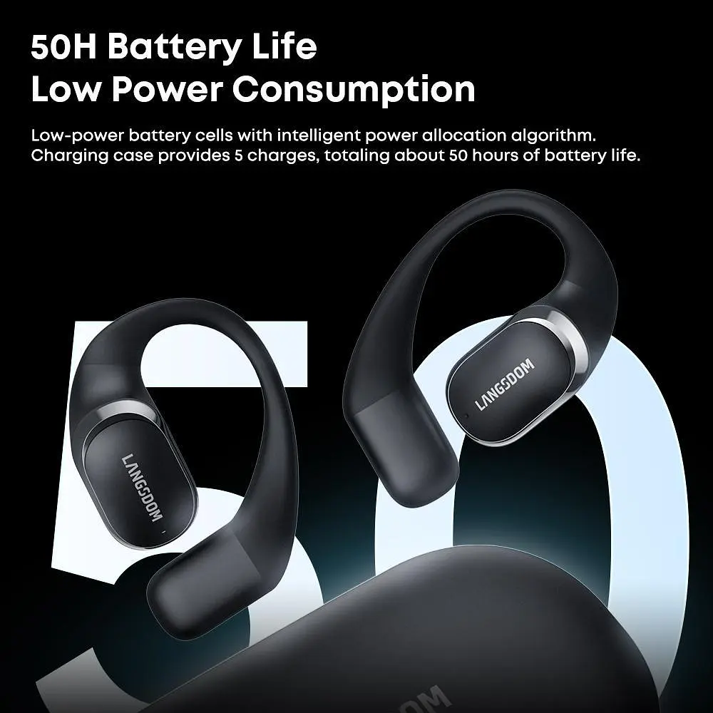 Навушники Langsdom кісткові бездротові TE-08 Max з кріпленням за вухо Bluetooth 5.4 та шумоподавленням до 50 годин роботи Бежевий - фото 7