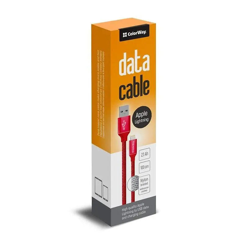 Кабель ColorWay USB - Lightning (M/M), 1 м, Red (CW-CBUL004-RD) - фото 2