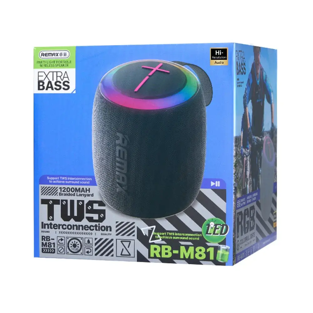 Портативна колонка REMAX RB-M81 Party Light Portable Wireless Speaker, 7W, Black - фото 3