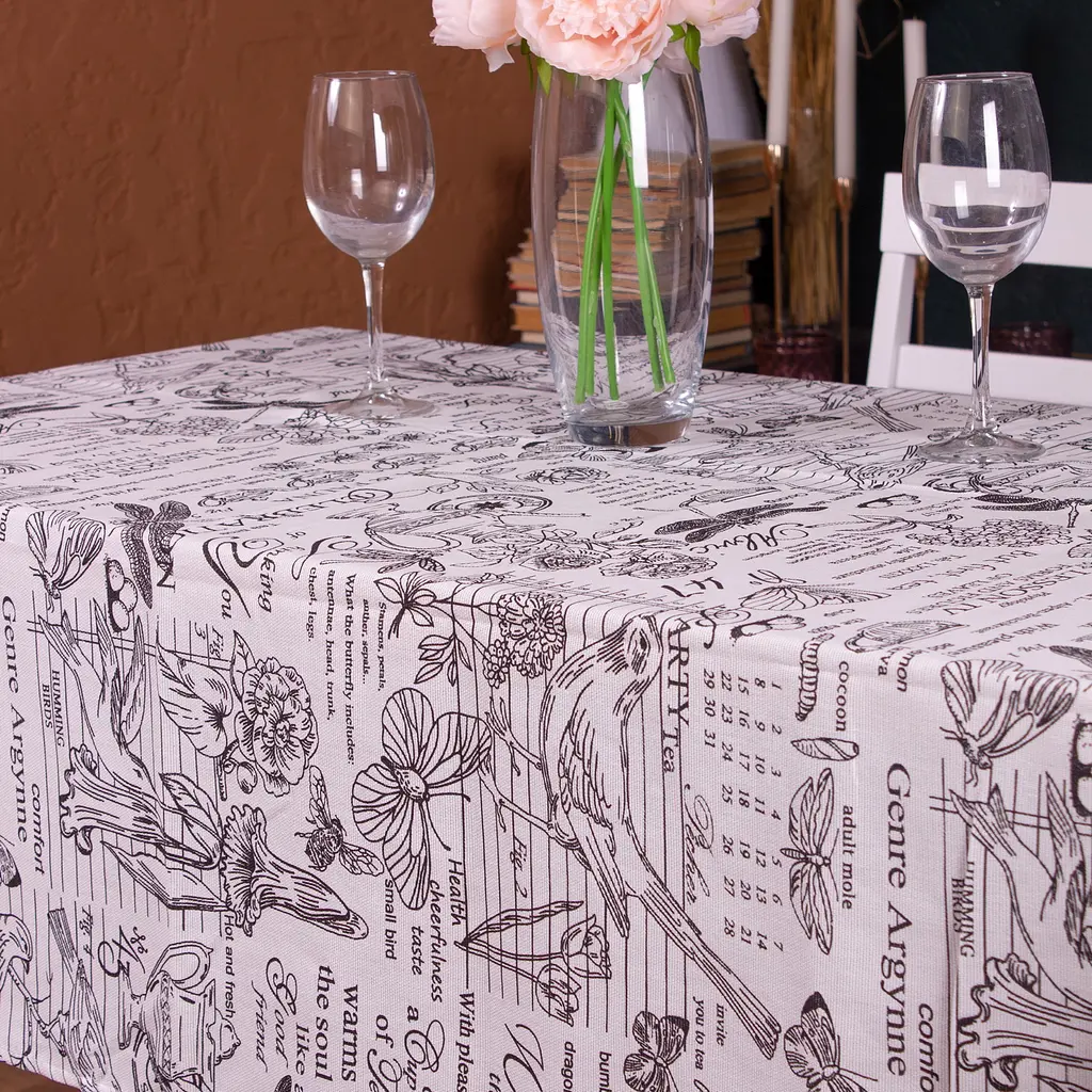 Скатерть MirSon №210 White birds 220х130 см рогожка белая с черным - фото 2