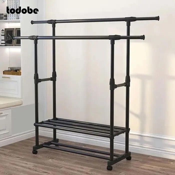 Підлогова вішалка для одягу та взуття телескопічна чорна Double Garment - фото 3